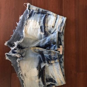 Denim gold splatter print shorts